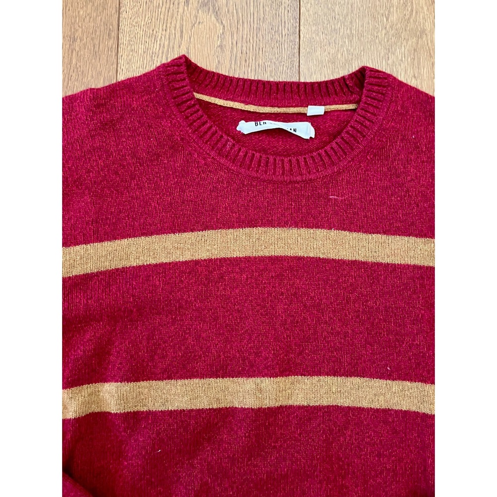 Ben Sherman Lambswool Striped Sweater Mens Large Mod Fit Red Tan Crewneck L